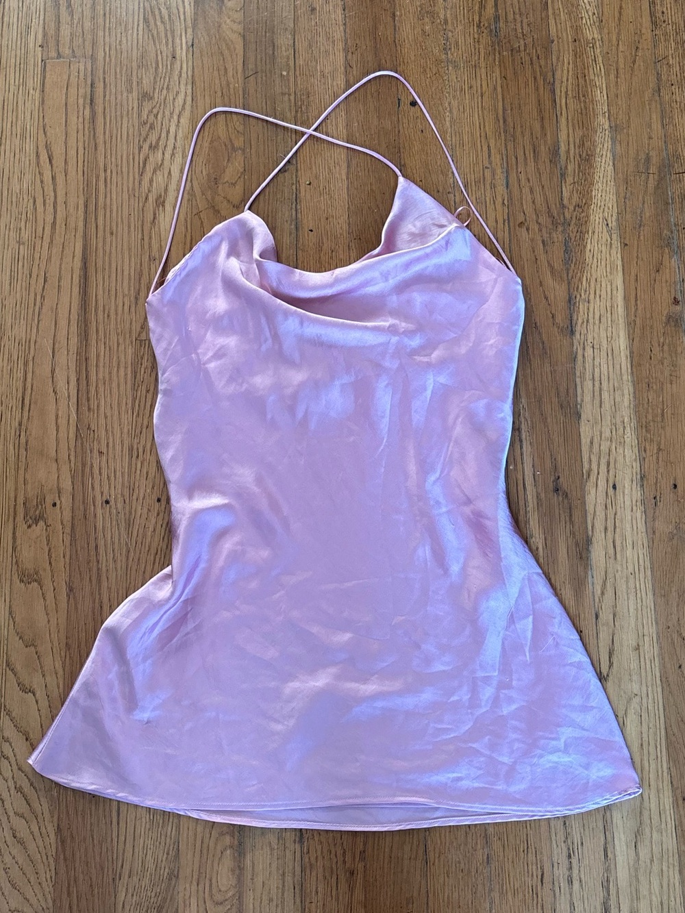Zara Pink Satin Mini Cocktail Dress, Backless, Criss-Cross Straps, Size Small